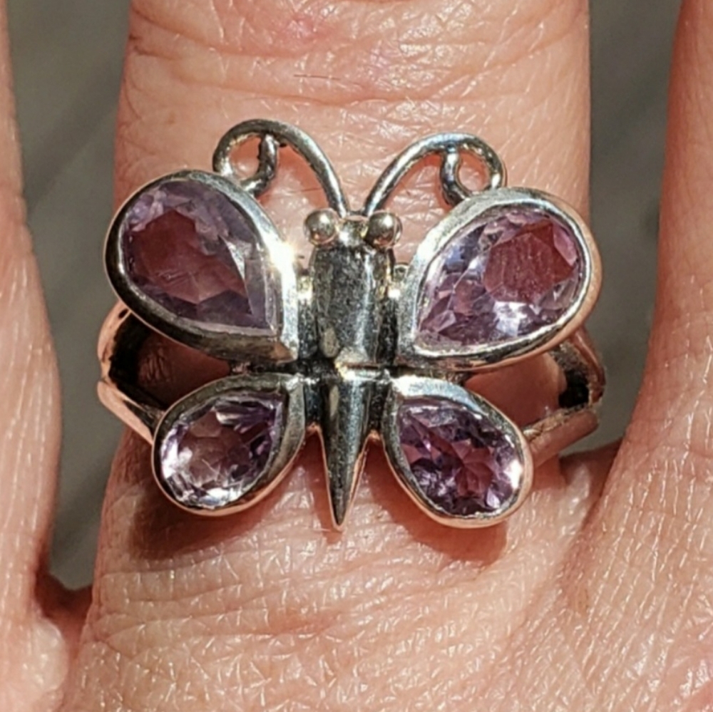 Amethyst Butterfly Ring ~ Solid 925 Silver ~ Natu… - image 1